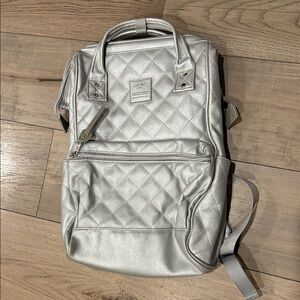 Elegant Silver Quilted Backpack